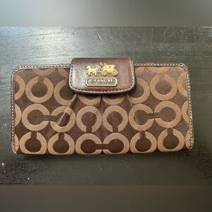 Coach Dark Brown Wallet with Gold Accents